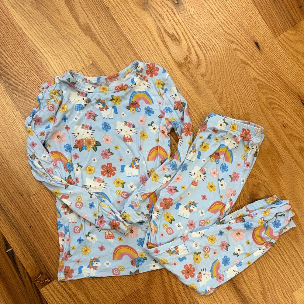 Posh Peanut Blue Hello Kitty Pajama Set with Rainbow and Floral Print